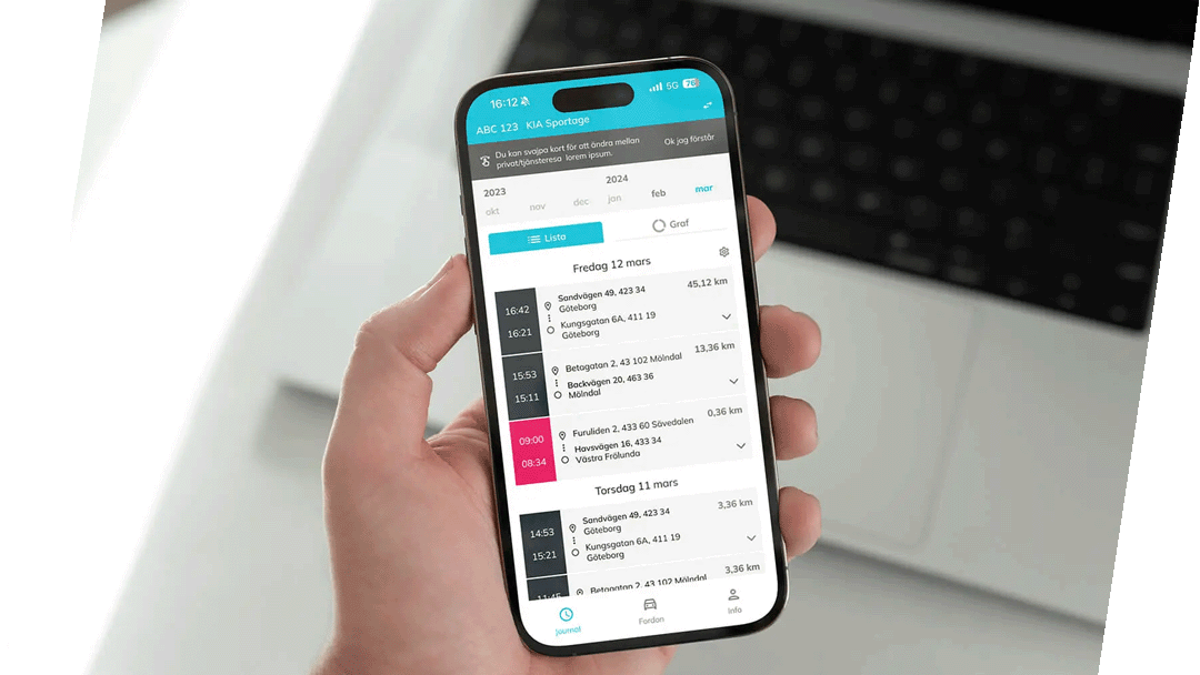 Mobiltelefon med Unifleet app